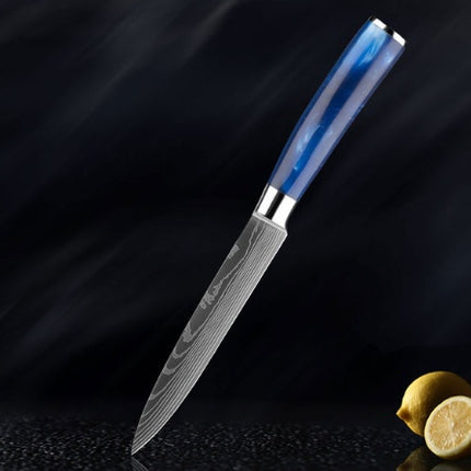 Damascus Pattern Blue Resin Handle Kitchen Knife Set