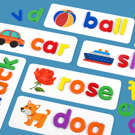 Kids Wooden Spelling Word Game – Letter Card Learning Set