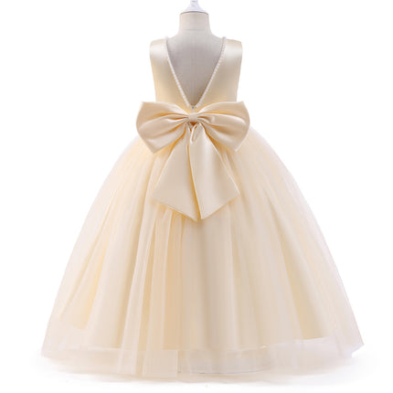 Girls' Beaded Princess Dress – Sleeveless Bow Gown for Kids
