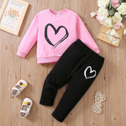 Girls 2-Piece Heart Print Pullover Set | Long Sleeve Top & Pants (92–120cm)