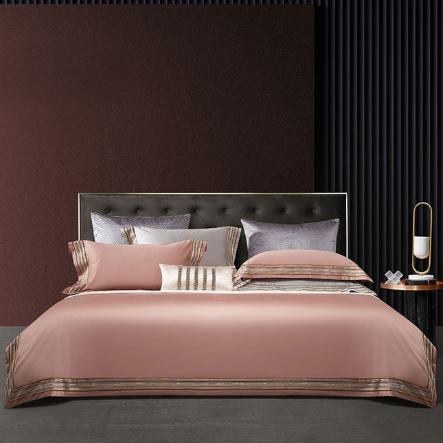 Light Luxury Solid 140 Thread Count Embroidery Solid Four-Piece Bedding Set