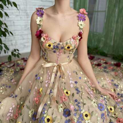Exquisite 3D Long Flowered Dress