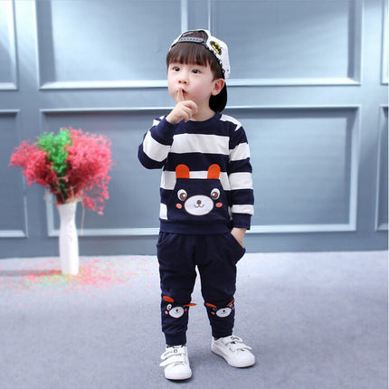 Boys Cartoon Bear Striped Sweater Suit