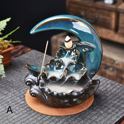 Moon Backflow Waterfall Incense Burner Holder