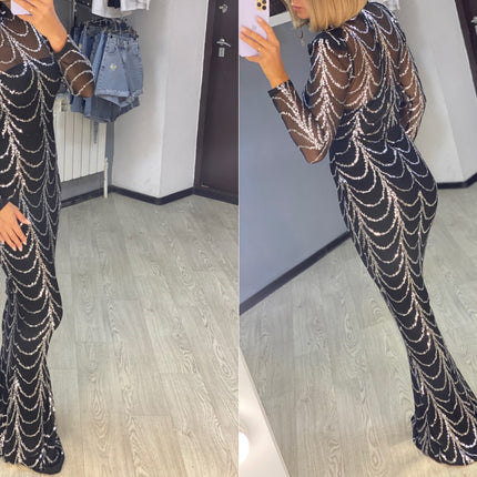 Women's Sequins Maxi Long Sleeve Party Dress