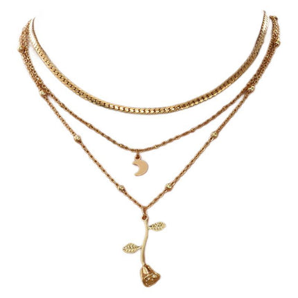 Multi-Layered Moon Gold Pendant Necklace