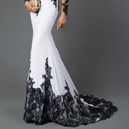 Embroidered Lace Maxi Dress With Fish Tail