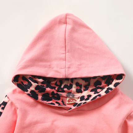 Girls 3 Piece Hooded Sports Leopard Suit
