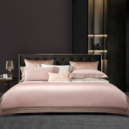 Light Luxury Solid 140 Thread Count Embroidery Solid Four-Piece Bedding Set
