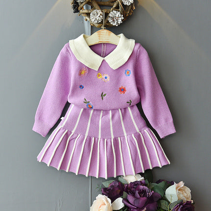 Girls Long Sleeve Skirt Suit Set