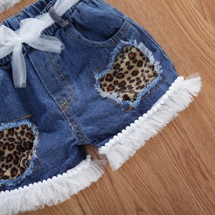 Girls Trendy 2-Piece Denim & Leopard Print Set