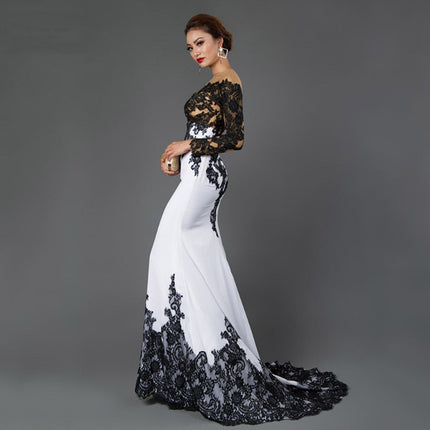 Embroidered Lace Maxi Dress With Fish Tail