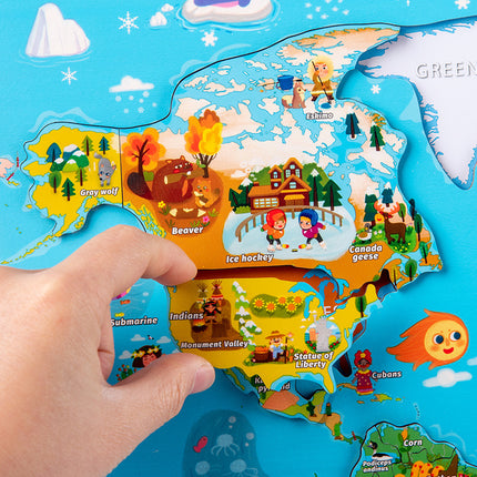 Kids Magnetic Wooden World Map Puzzle – Geography Learning Toy