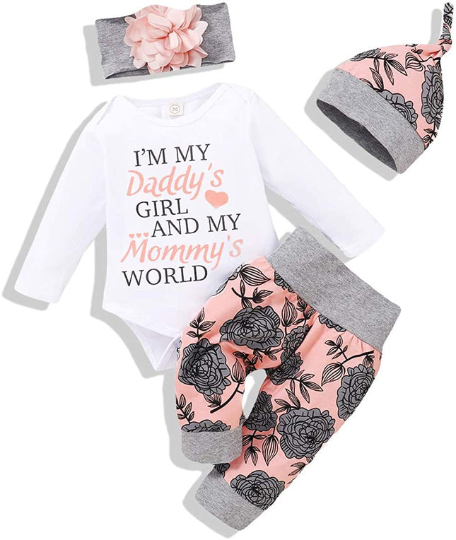 Girls' 3-Piece Floral Jumpsuit Set | Top, Trousers & Headband (70–100cm)