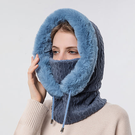 Winter Thick Hooded Wind-Proof Plush Hat With Scarf For Women