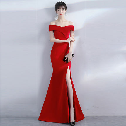 Evening word-shoulder fishtail dress