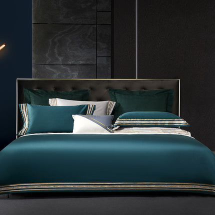 Light Luxury Solid 140 Thread Count Embroidery Solid Four-Piece Bedding Set