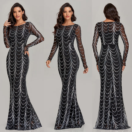 Women's Sequins Maxi Long Sleeve Party Dress