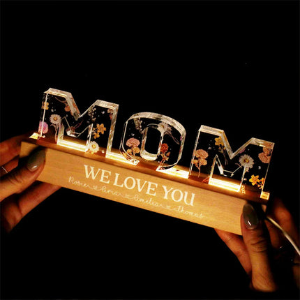 Luz de noche LED personalizada con flores para el Día de la Madre
