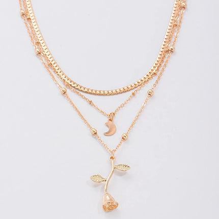 Multi-Layered Moon Gold Pendant Necklace