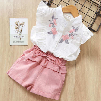 Girls Stylish 2-Piece Short Sleeve & Shorts Set