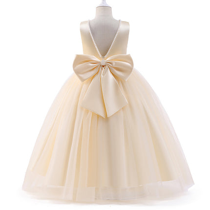 Girls' Beaded Princess Dress – Sleeveless Bow Gown for Kids