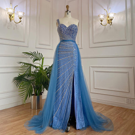 Handmade Beaded Split Shoulder Fishtail Dress