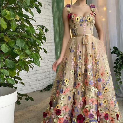Exquisite 3D Long Flowered Dress
