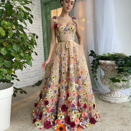 Exquisite 3D Long Flowered Dress