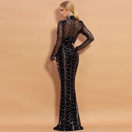 Women's Sequins Maxi Long Sleeve Party Dress