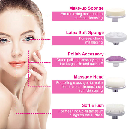 Facial Cleansing Brush With 5 Brush Heads