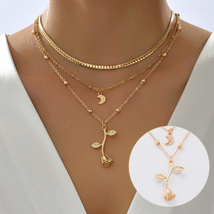 Multi-Layered Moon Gold Pendant Necklace