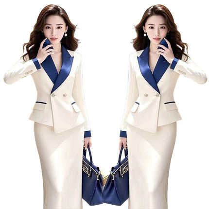Women's Elegant Petal Sleeve Coat & Midi Skirt Suit
