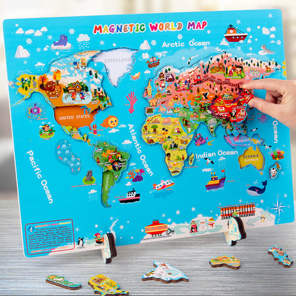 Kids Magnetic Wooden World Map Puzzle – Geography Learning Toy