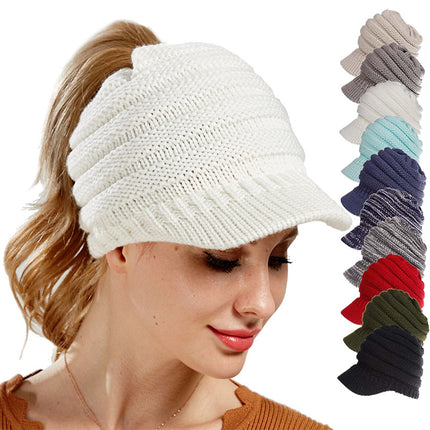 Women Ponytail Beanies Soft Warm Knitting Caps for Autumn and Winter