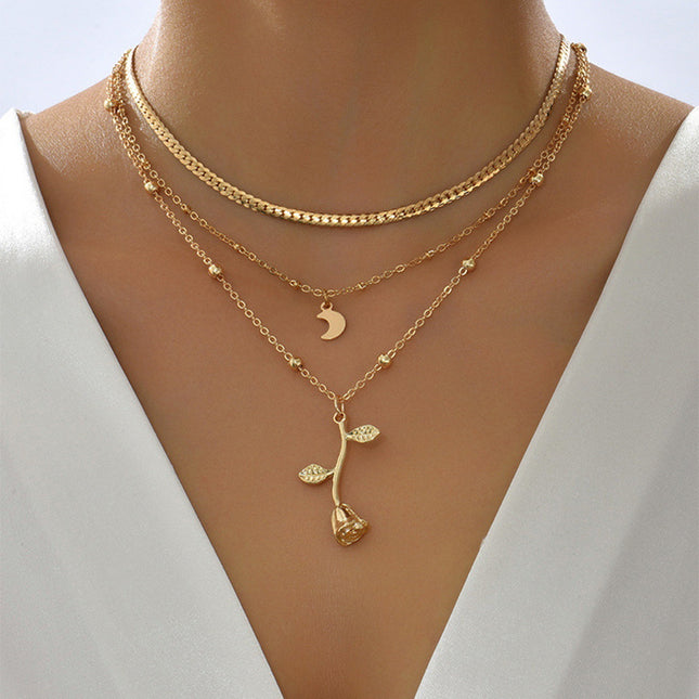 Multi-Layered Moon Gold Pendant Necklace