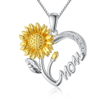 Necklace for Mom 925 Sterling Silver Sunflower Heart Pendant