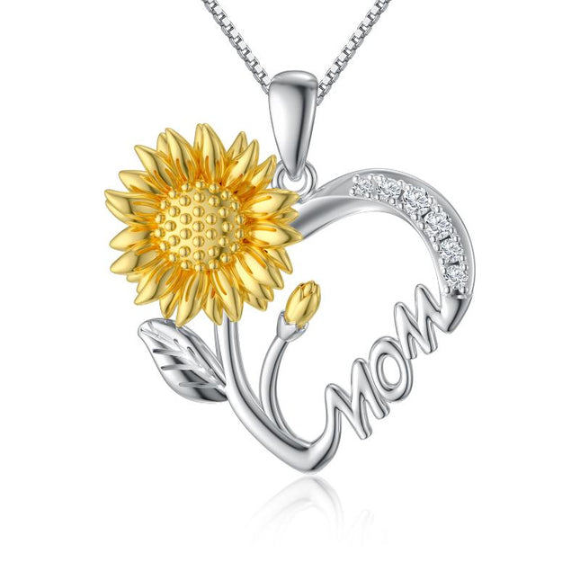 Necklace for Mom 925 Sterling Silver Sunflower Heart Pendant