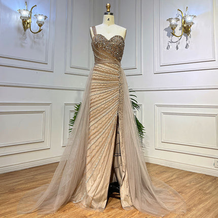 Handmade Beaded Split Shoulder Fishtail Dress