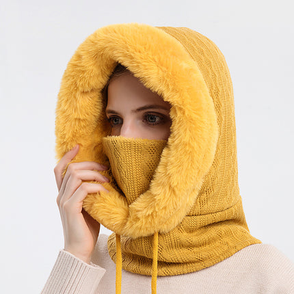 Winter Thick Hooded Wind-Proof Plush Hat With Scarf For Women