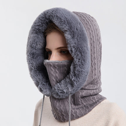 Winter Thick Hooded Wind-Proof Plush Hat With Scarf For Women