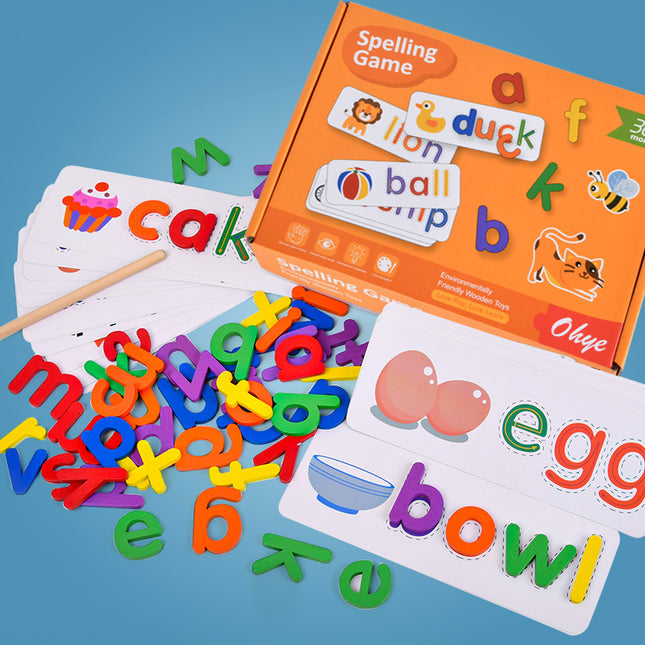 Kids Wooden Spelling Word Game – Letter Card Learning Set