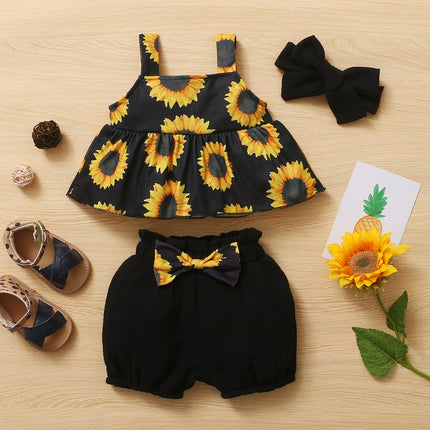 Baby Girls Cute 3-Piece Printed Suit with Hairband