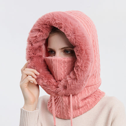 Winter Thick Hooded Wind-Proof Plush Hat With Scarf For Women