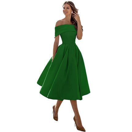 Women's Fashion Strapless Off The Shoulder Satin Party Dress With Pockets