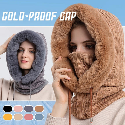 Winter Thick Hooded Wind-Proof Plush Hat With Scarf For Women