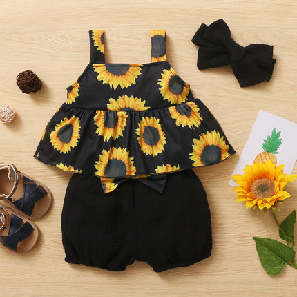 Baby Girls Cute 3-Piece Printed Suit with Hairband