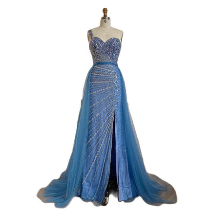 Handmade Beaded Split Shoulder Fishtail Dress