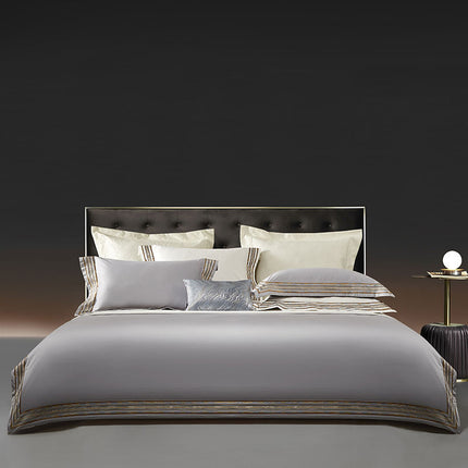 Light Luxury Solid 140 Thread Count Embroidery Solid Four-Piece Bedding Set