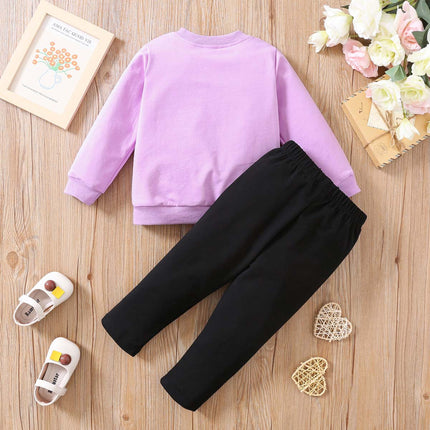 Girls 2-Piece Heart Print Pullover Set | Long Sleeve Top & Pants (92–120cm)